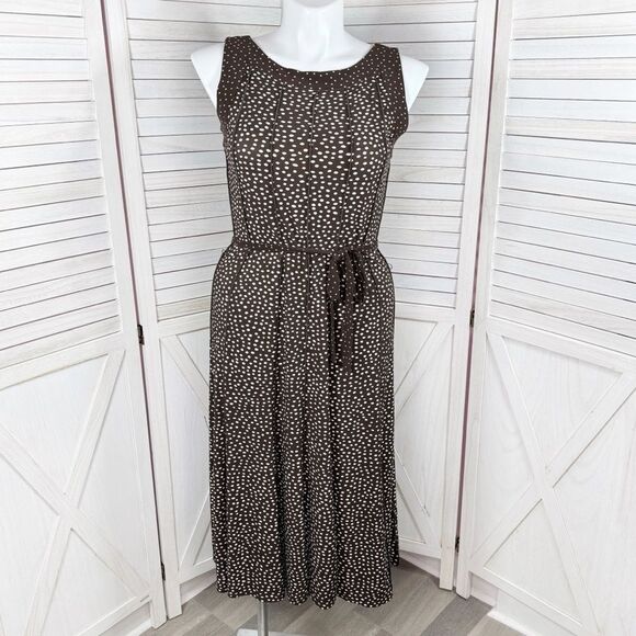 Perceptions Polka Dot Panel A Line Midi Dress Sleeveless Brown White 12 - Picture 1 of 14